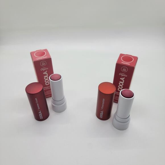 Two COOLA Mineral Liplux SPF 30 Firecracker & Summer Crush Tinted Lip Balm Vegan - Picture 1 of 10